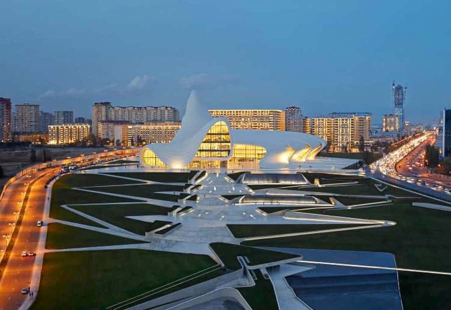 Baku City Night Tour - The Heydar Aliyev Center and I Love Baku sign