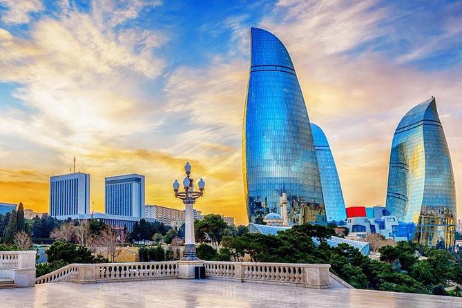 The Flame Towers above the Baku seafront
